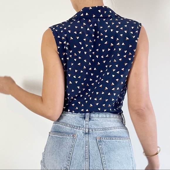 Navy print sleeveless button up - Picture 3 of 3